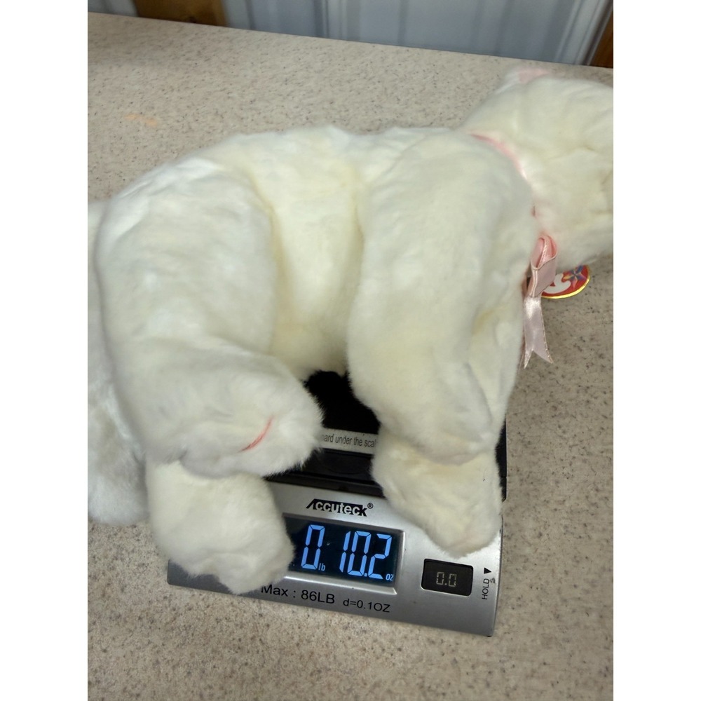 TY Beanie Buddy Flip White Cat Plush 1999 Pink Ribbon Blue Eyes 11" - Picture 7 of 7